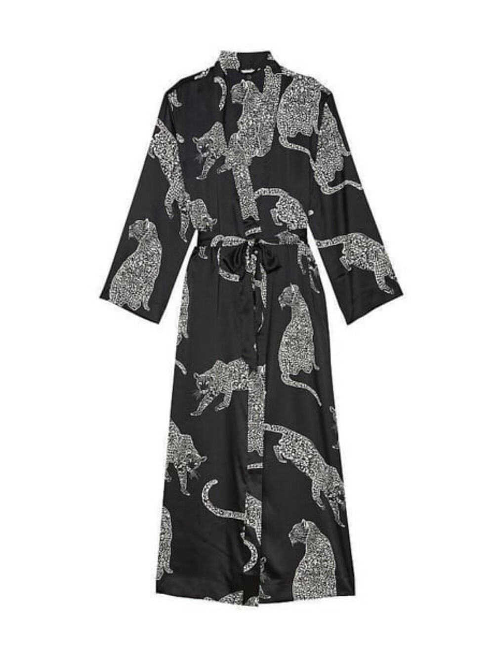Victoria's Secret Satin Long Robe Black with Leopard Print XS - Picture 3 of 16